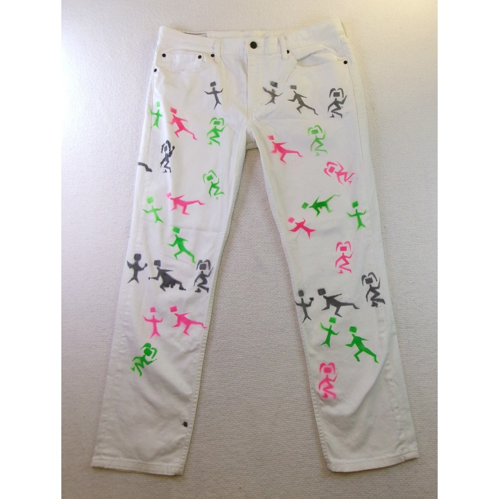 Levis‎ Mens 36x30 511 Slim Fit Jeans White Neon Stencil Graphic Print 04511-0407